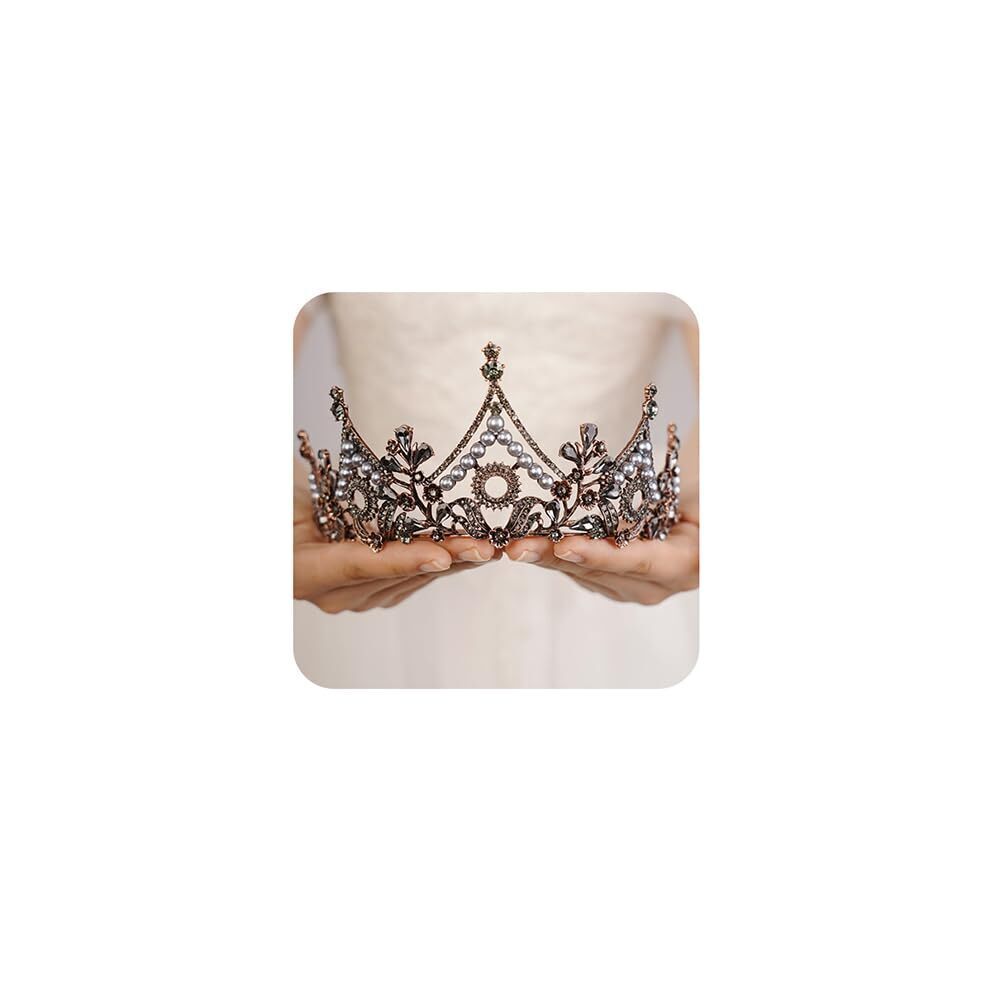 5499 Baroque Gothic Queen Pearl Wedding Tiara and Crown - Crystal